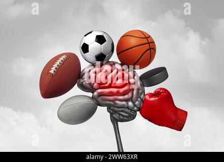 Traumatisme cérébral sportif comme une blessure sportive causant une commotion cérébrale comme football hockey rugby basket boxe et soccer comme équipement ou athlètes s'écrasant Banque D'Images
