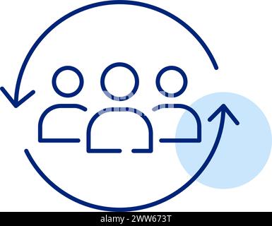 Groupe d'utilisateurs à l'intérieur des flèches de renouvellement. Renouvellement d'équipe, collaboration professionnelle ou embauche de nouveaux membres. Mise à jour des tâches partagées. Vecteur Illustration de Vecteur