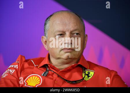 MELBOURNE, AUSTRALIE 22 mars 2024. Scuderia Ferrari, directeur de l'équipe Frederic Vasseur lors de la conférence de presse post essais libres du vendredi au Rolex Australian Grand Prix FIA 2024 3ème tour du 22 au 24 mars à l'Albert Park Street circuit, Melbourne, Australie. Crédit : Karl Phillipson/Alamy Live News Banque D'Images