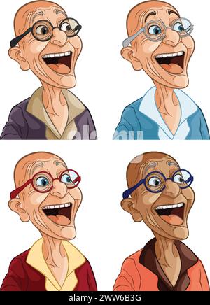 Quatre illustrations de vieillards joyeux Illustration de Vecteur