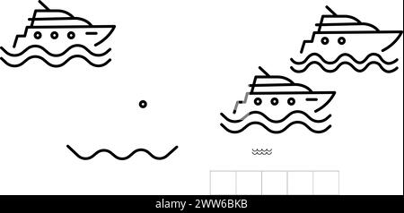 Icône de bateau et de ligne de bateau définie. symbole de transport par eau. navires pour le voyage et le transport en mer. Illustration de Vecteur