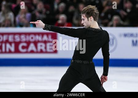 Montréal, Canada. 21 mars 2024. MONTRÉAL, CANADA - 21 MARS 2024 : Aleksandr Selevko (est) pendant les Championnats du monde de patinage artistique ISU au Centre Bell on à Montréal, Canada. (Photo de David Kirouac/Orange Pictures) crédit : Orange pics BV/Alamy Live News Banque D'Images