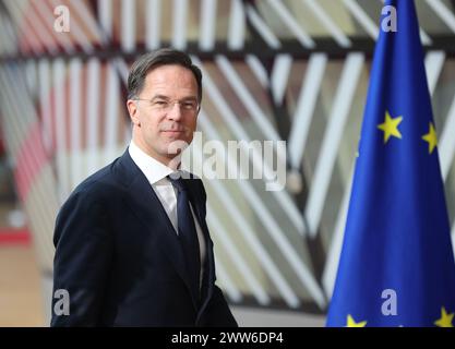 Bruxelles, Belgique. 21 mars 2024. Le premier ministre néerlandais Mark Rutte arrive au sommet de l’Union européenne (UE) à Bruxelles, en Belgique, le 21 mars 2024. Crédit : Zhao Dingzhe/Xinhua/Alamy Live News Banque D'Images