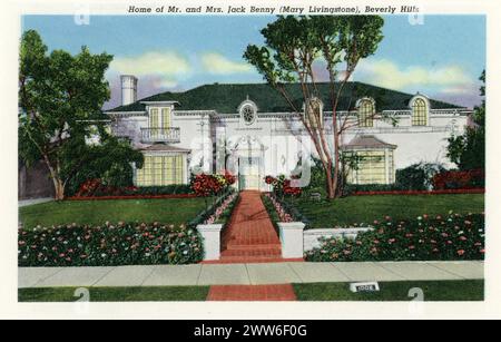 RÉSIDENCE DE MR. ET MME JACK BENNY (MARY LIVINGSTONE), carte postale DE BEVERLY HILLS de Homes of the Movie Stars dossier de cartes postales publié en 1940 Curt Teich & Co.., Inc. Chicago, États-Unis Banque D'Images