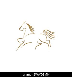 Image vectorielle de modèle de conception de logo d'art de ligne de cheval. Modèle d'icône de vecteur de vecteur de logo de contour d'art de cheval courant Illustration de Vecteur