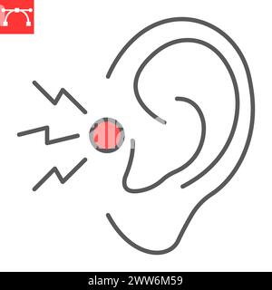 Icône de ligne de douleur d'oreille, douleur de corps et maladie humaine, icône de vecteur de surdité, graphiques vectoriels, signe de contour de trait modifiable, eps 10. Illustration de Vecteur