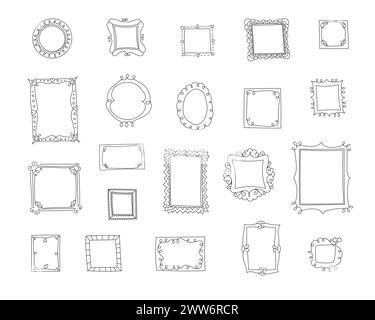 ensemble de cadres vintage ronds et carrés noirs. Cadre décoratif pour carnet de croquis ou journal à balles. Illustration de Vecteur