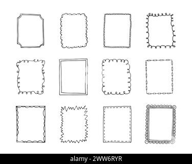 Cadres dessinés à la main. Isolé sur fond blanc. Illustration de Vecteur