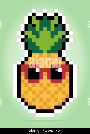 pixel 8 bits d'ananas. Fruits pour les actifs de jeu et les motifs de point de croix dans les illustrations vectorielles. Illustration de Vecteur