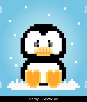 pingouin 8 bits pixels. Animaux pour les actifs de jeu et les motifs de point de croix dans les illustrations vectorielles. Illustration de Vecteur