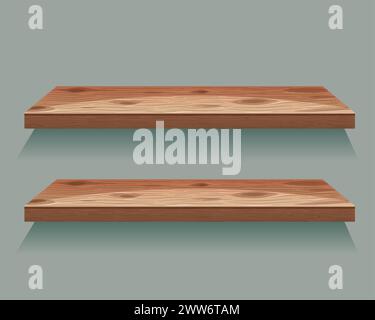 Deux étagères en bois sur un fond Uni Illustration de Vecteur