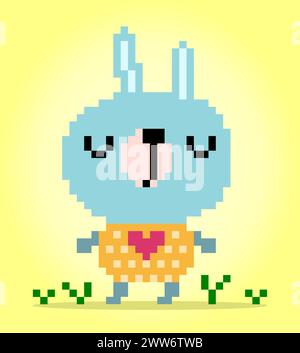 8 bits pixels lapin. Animaux pour les actifs de jeu et les motifs de point de croix dans les illustrations vectorielles. Illustration de Vecteur