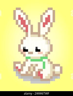 8 bits pixels lapin. Animaux pour les actifs de jeu et les motifs de point de croix dans les illustrations vectorielles. Illustration de Vecteur