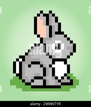 8 bits pixels lapin. Animaux pour les actifs de jeu et les motifs de point de croix dans les illustrations vectorielles. Illustration de Vecteur