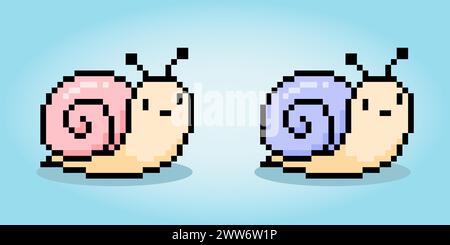 pixel 8 bits d'escargot. Pixel animal pour les actifs de jeu et les motifs de point de croix, dans les illustrations vectorielles Illustration de Vecteur