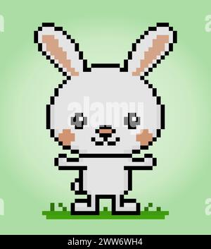 lapin pixel 8 bits. Pixels animaux dans les illustrations vectorielles pour les éléments de jeu ou les motifs de point de croix. Illustration de Vecteur