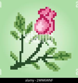 8 bits pixels de rosebud. Fleurs pour les jeux d'actifs et les motifs de point de croix dans les illustrations vectorielles. Illustration de Vecteur