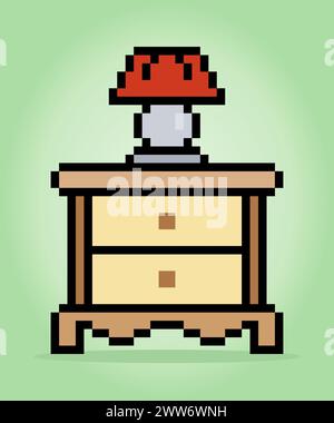 bureau en bois 8 bits pixel dans l'illustration vectorielle pour les actifs de jeu. Illustration de Vecteur