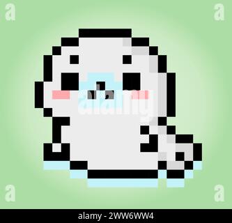 pixels 8 bits d'otaries. Animal pour les jeux d'actifs et les motifs de point de croix dans les illustrations vectorielles. Illustration de Vecteur