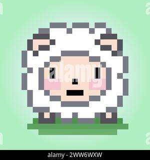 mouton pixel 8 bits. Animal pour les actifs de jeu et le motif de point de croix, dans l'illustration vectorielle Illustration de Vecteur