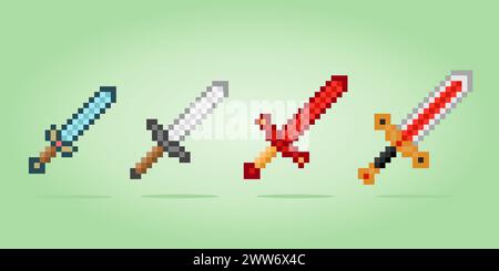 épée pixel 8 bits. pixel d'armes pour les actifs de jeu et les motifs de point de croix dans les illustrations vectorielles. Illustration de Vecteur