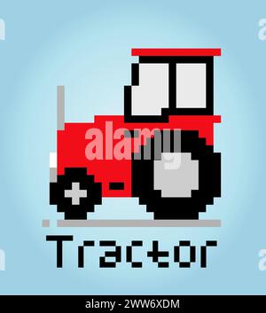 tracteur de pixels 8 bits. objet de voiture de ferme pour les actifs de jeu dans l'illustration vectorielle. Illustration de Vecteur