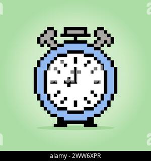 alarme d'horloge pixel 8 bits pour les actifs de jeu et les motifs de point de croix dans les illustrations vectorielles. Illustration de Vecteur