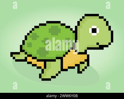 Tortue de pixels 8 bits. Pixels animaux dans l'illustration vectorielle pour le jeu ou le motif de point de croix. Illustration de Vecteur