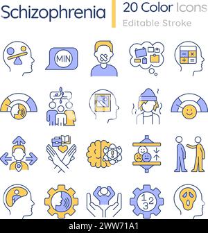 Schizophrénie problèmes mentaux icônes de couleur RVB ensemble Illustration de Vecteur
