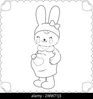 Joli personnage de lapin enceinte. Mère enceinte de lapin attendant un bébé. Page de coloriage noir et blanc vectoriel. Illustration de Vecteur