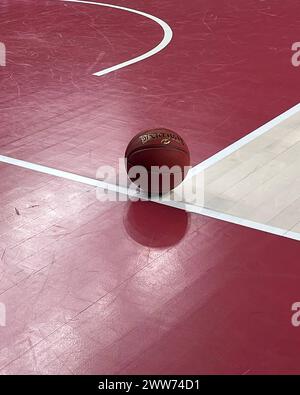 basket-ball en cuir marron sur terrain rouge Banque D'Images