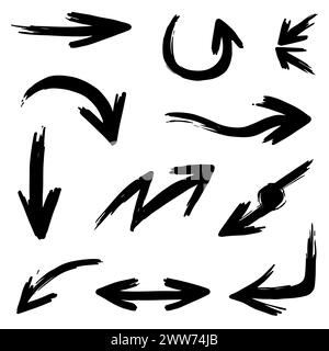 flèches dessinées à la main. Abstrait Doodle Arrows Thin Line Black dans de nombreuses collections en illustration vectorielle Illustration de Vecteur