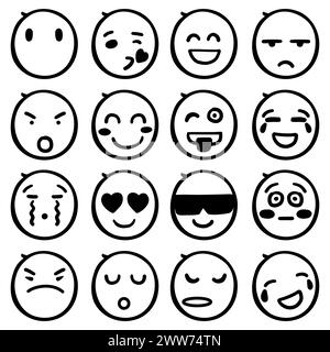 Icône d'émotion abstraite dessinée à la main avec de nombreuses expressions faciales à l'intérieur Illustration de Vecteur