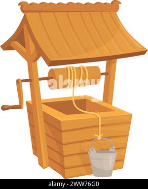 Icône de dessin animé de puits d'eau rustique. Corde de seau isolée sur fond blanc Illustration de Vecteur