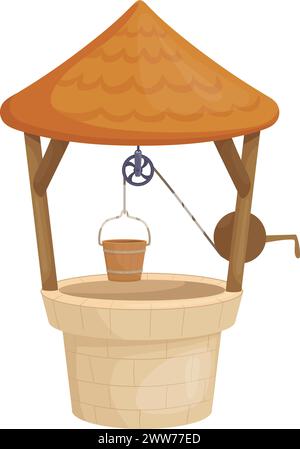 Icône de dessin animé de puits rural. Source d'eau douce isolée sur fond blanc Illustration de Vecteur