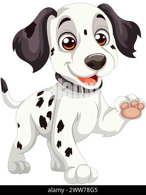 Chiot dalmatien de dessin animé souriant avec la patte vers le haut Illustration de Vecteur