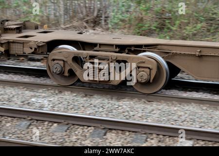 Roues d'un train freightliner à Speed, Royaume-Uni Banque D'Images