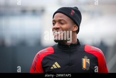 Tubize, Belgique. 22 mars 2024. Le belge Michy Batshuayi photographié lors d'une séance d'entraînement de l'équipe nationale belge de football Red Devils, au centre d'entraînement de la Royal Belgian Football Association à Tubize, vendredi 22 mars 2024. Samedi, les Red Devils disputent un match amical contre l’Irlande, dans le cadre des préparatifs de l’Euro 2024. BELGA PHOTO VIRGINIE LEFOUR crédit : Belga News Agency/Alamy Live News Banque D'Images