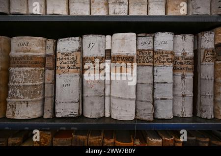 Zeliv, République tchèque. 19 mars 2024. La bibliothèque du monastère prémonstraten de Zeliv, après reconstruction, sera ouverte au public à partir du 23 mars. Bibliothèque photographiée à Zeliv, République tchèque, 19 mars 2024. Crédit : Lubos Pavlicek/CTK photo/Alamy Live News Banque D'Images