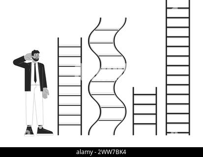 Différentes échelles de carrière concept d'illustration 2D noir et blanc Illustration de Vecteur