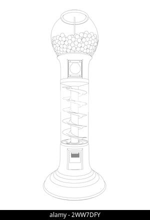 Machine a chewing-GUM a contour. Distributeur automatique pour la vente de bubblegum. Jeu d'icônes de ligne de machine de Gumball. Distributeur automatique rétro pour bubblegums. Vecteur illu Illustration de Vecteur