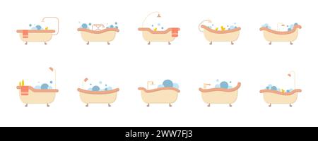Vecteur d'icône de jeu de bain. Vecteur de douche simple. Une baignoire dans un style simple multicolore. Icône intérieure pour le design web. Mobilier de salle de bains. Illustration de Vecteur
