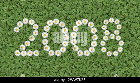 Année de 2008 écrit avec des marguerites Banque D'Images