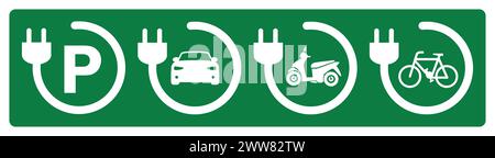 Icônes de point de charge électrique isolées sur fond vert Banque D'Images