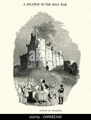 Gravure vintage de John Bunyan's The Holy War. Château de Diabolus Banque D'Images