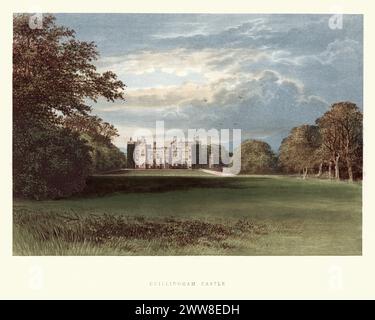 Gravure vintage du château de Chillingham un château médiéval dans le village de Chillingham, Northumberland, Angleterre. Une série de vues pittoresques des sièges des nobles et messieurs de Grande-Bretagne et d'Irlande Banque D'Images