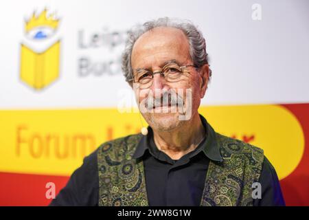 Leipzig, Allemagne. 22 mars 2024. Rafik Schami, auteur syro-allemand, est sur le point de donner une lecture à la Foire du livre de Leipzig. Crédit : Jan Woitas/dpa/Alamy Live News Banque D'Images