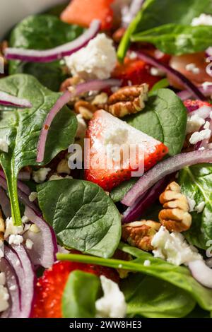Salade saine d'épinards feta fraise maison avec vinaigrette aux graines de pavot Banque D'Images