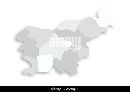 Slovénie carte politique des divisions administratives - régions statistiques. Carte vectorielle plate blanche grise avec ombre portée. Illustration de Vecteur