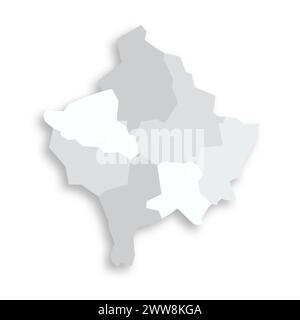 Carte politique du Kosovo des divisions administratives - districts. Carte vectorielle plate blanche grise avec ombre portée. Illustration de Vecteur